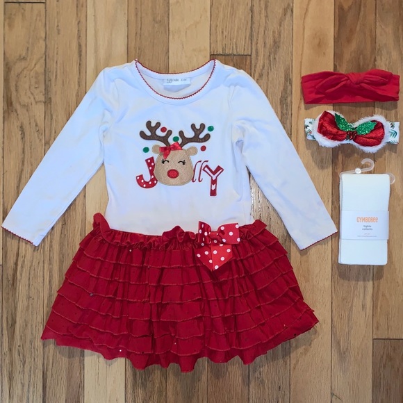 Bonnie Jean Other - Bonnie Jean Christmas Dress, NWT Tights+ Headbands
